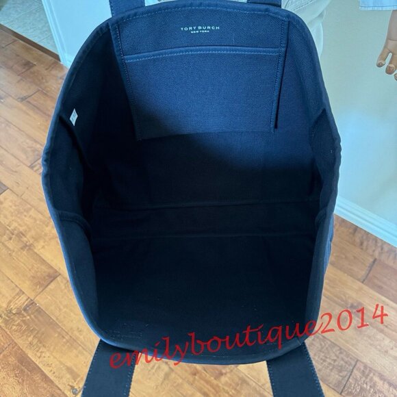 NWT Tory Burch 156476 Canvas Tote Warm Night Midnight Blue Navy Large Logo Bag - Picture 8 of 9